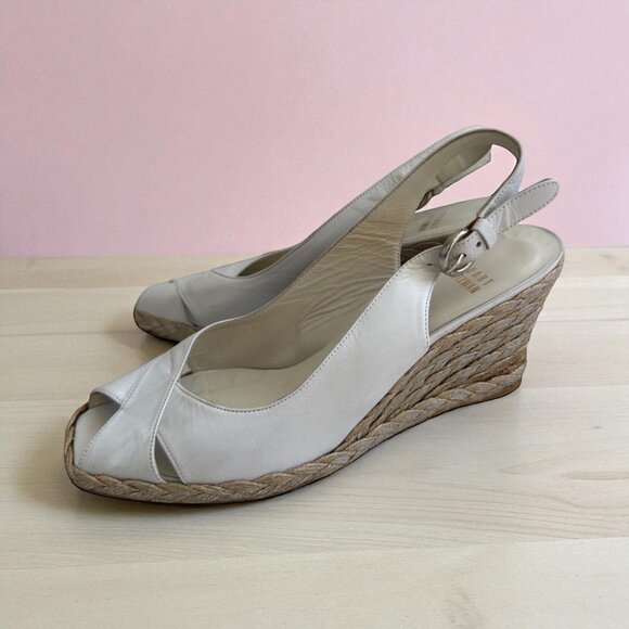 STUART WEITZMAN White Leather Espadrille Wedges Size 8.5 - Picture 1 of 10